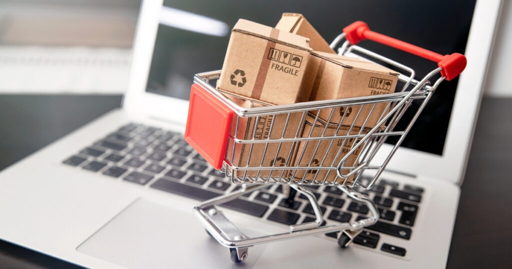 Shopping cart full of boxes